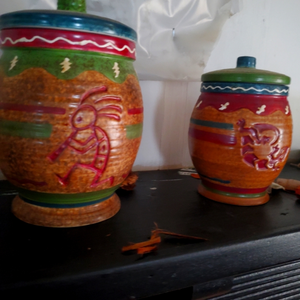 2 Aztec Kokopellli Ceramic Vases